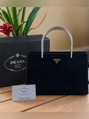PRADA Tessuto Metal nylon Handle Bag with authenticity cards and paperwork